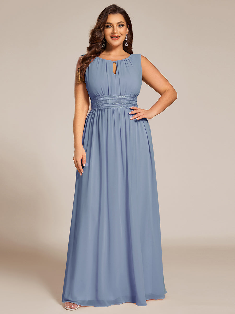 Plus Size Hollow Out Sleeveless Empire Waist Chiffon Bridesmaid Dress #color_Slate Blue