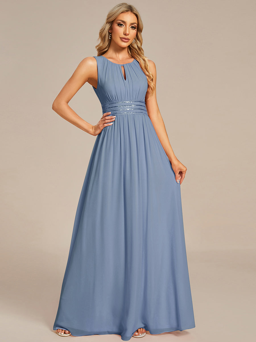 Simple Sleeveless A-line Chiffon Bridesmaid Dress with Hollow Out Detail #color_Slate Blue