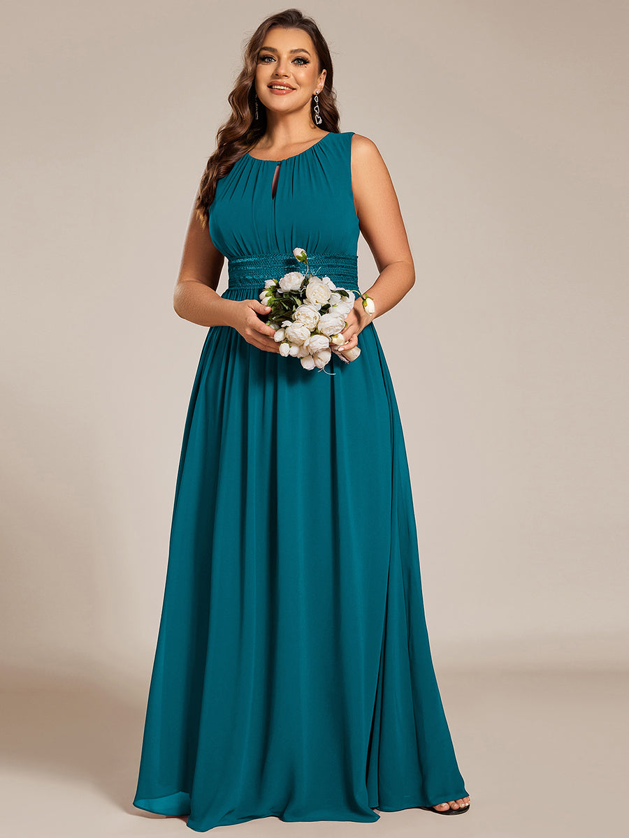 Hollow Out Sleeveless Maxi Wedding Guest Dress #color_Teal Blue