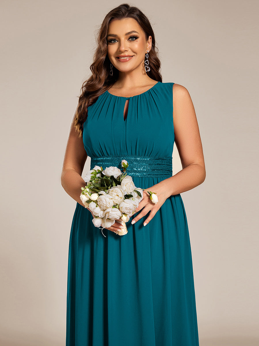 Hollow Out Sleeveless Maxi Wedding Guest Dress #color_Teal Blue