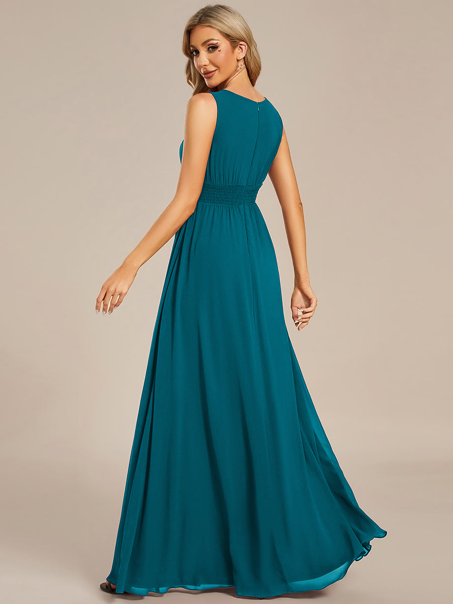 Hollow Out Sleeveless Maxi Wedding Guest Dress #color_Teal Blue