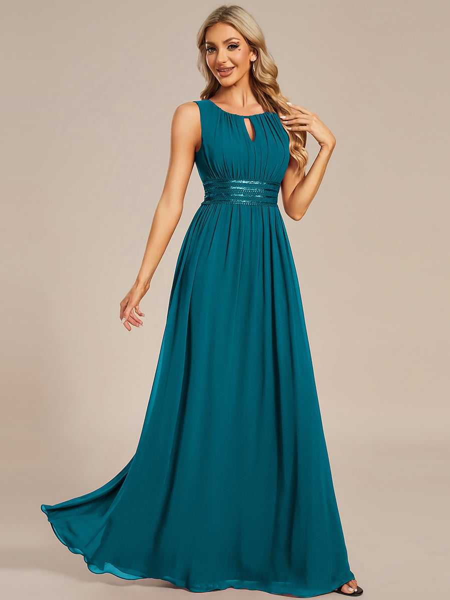 Hollow Out Sleeveless Maxi Wedding Guest Dress #color_Teal Blue