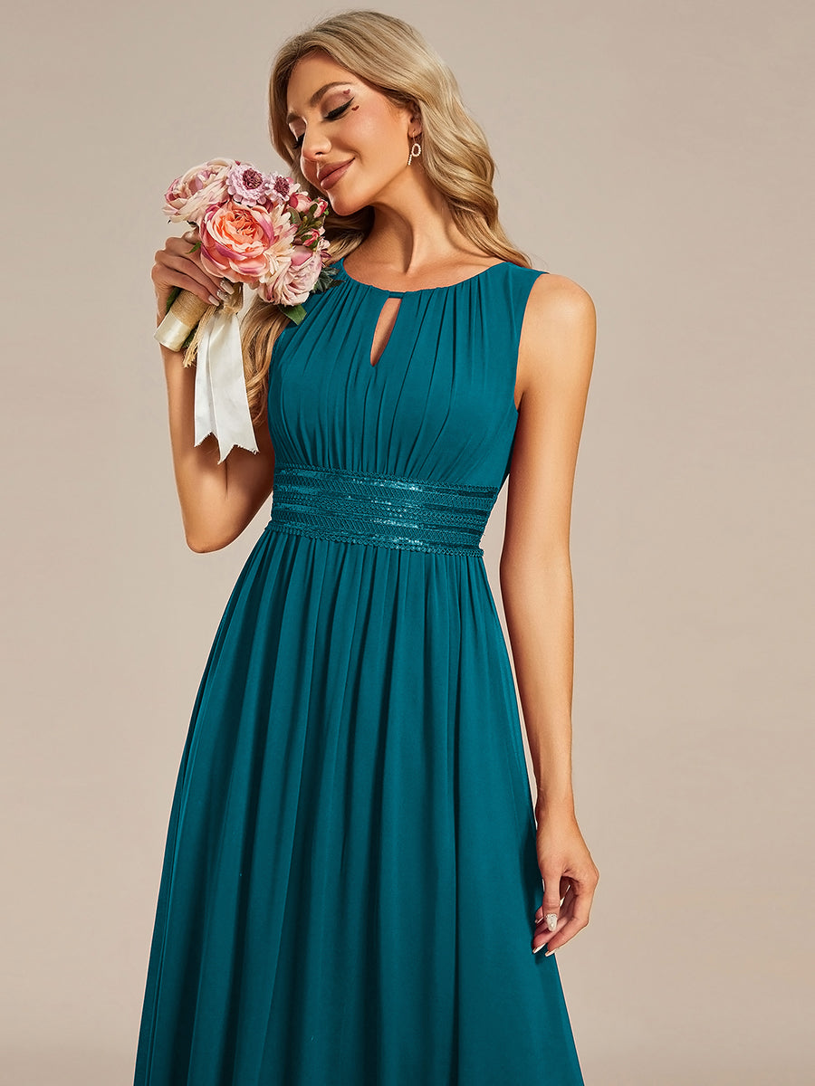 Hollow Out Sleeveless Maxi Wedding Guest Dress #color_Teal Blue