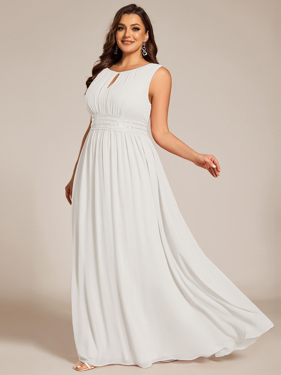 Plus Size Hollow Out Sleeveless Empire Waist Chiffon Bridesmaid Dress #color_White
