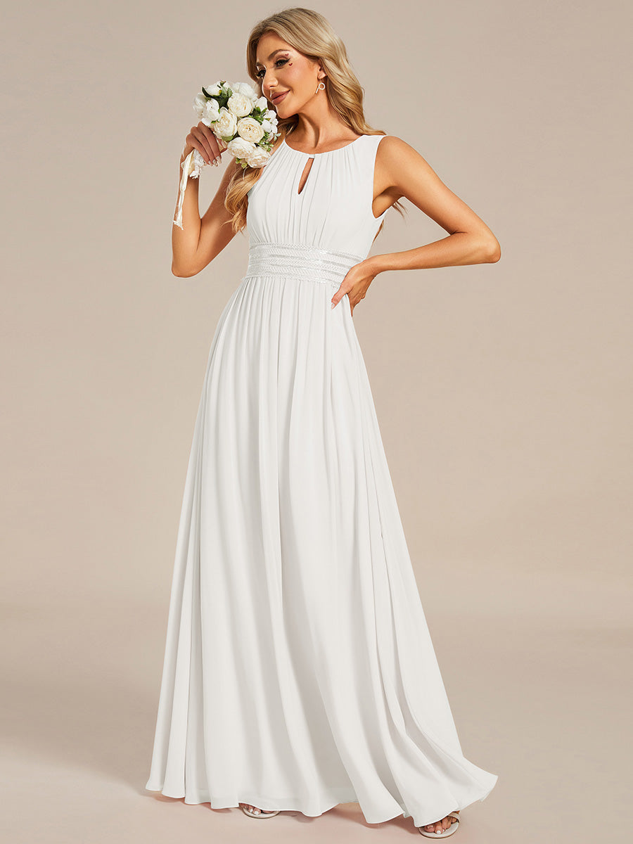 Hollow Out Sleeveless Maxi Wedding Guest Dress #color_White