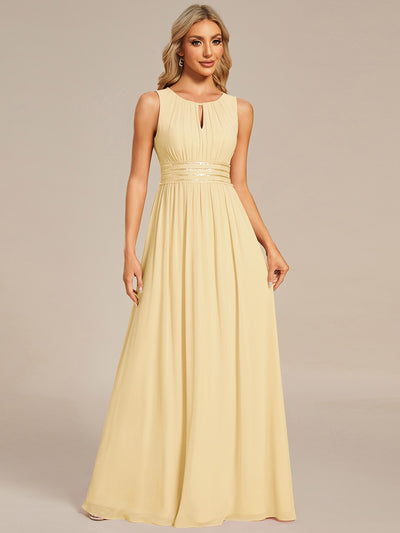 Plus Size Hollow Out Sleeveless Empire Waist Chiffon Bridesmaid Dress #color_Yellow