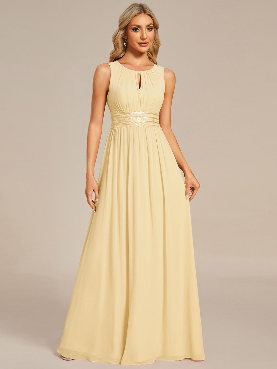 Plus Size Hollow Out Sleeveless Empire Waist Chiffon Bridesmaid Dress #color_Yellow