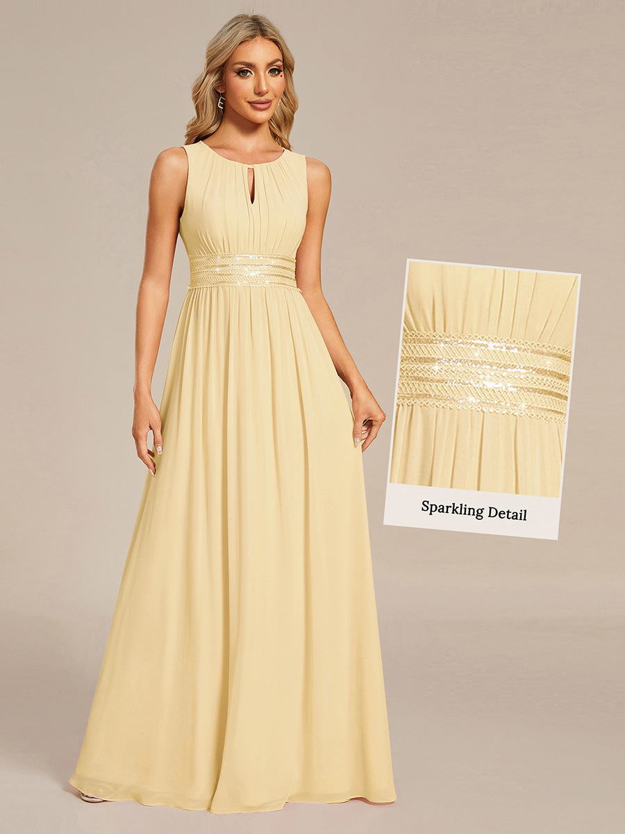 Plus Size Hollow Out Sleeveless Empire Waist Chiffon Bridesmaid Dress #color_Yellow