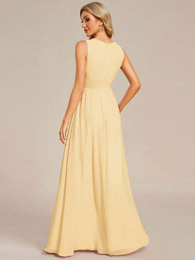 Simple Sleeveless A-line Chiffon Bridesmaid Dress with Hollow Out Detail #color_Yellow