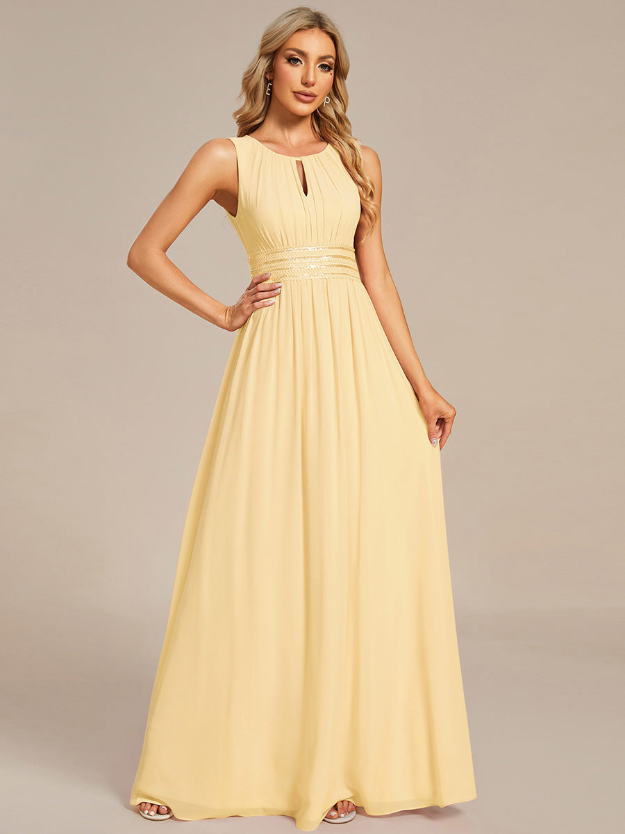 Simple Sleeveless A-line Chiffon Bridesmaid Dress with Hollow Out Detail #color_Yellow