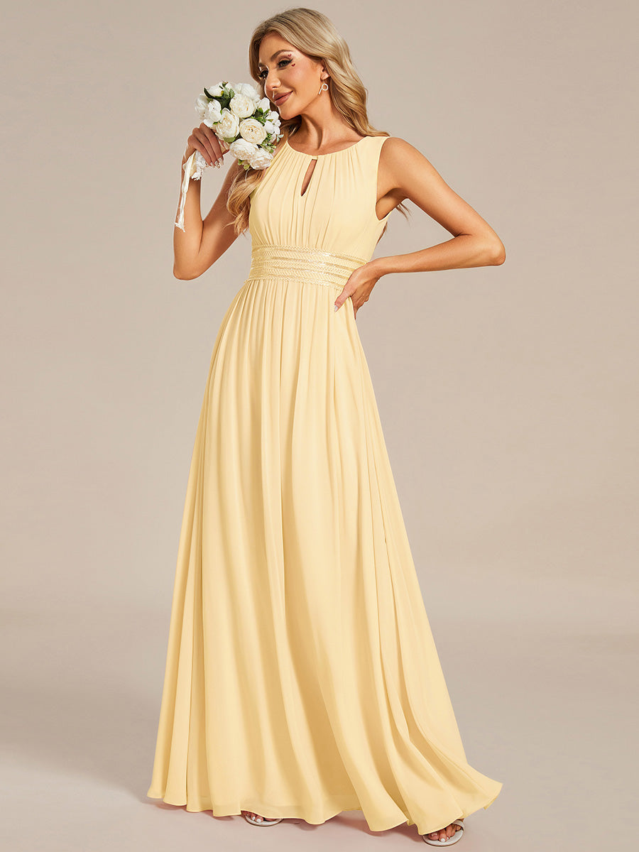 Plus Size Hollow Out Sleeveless Empire Waist Chiffon Bridesmaid Dress #color_Yellow