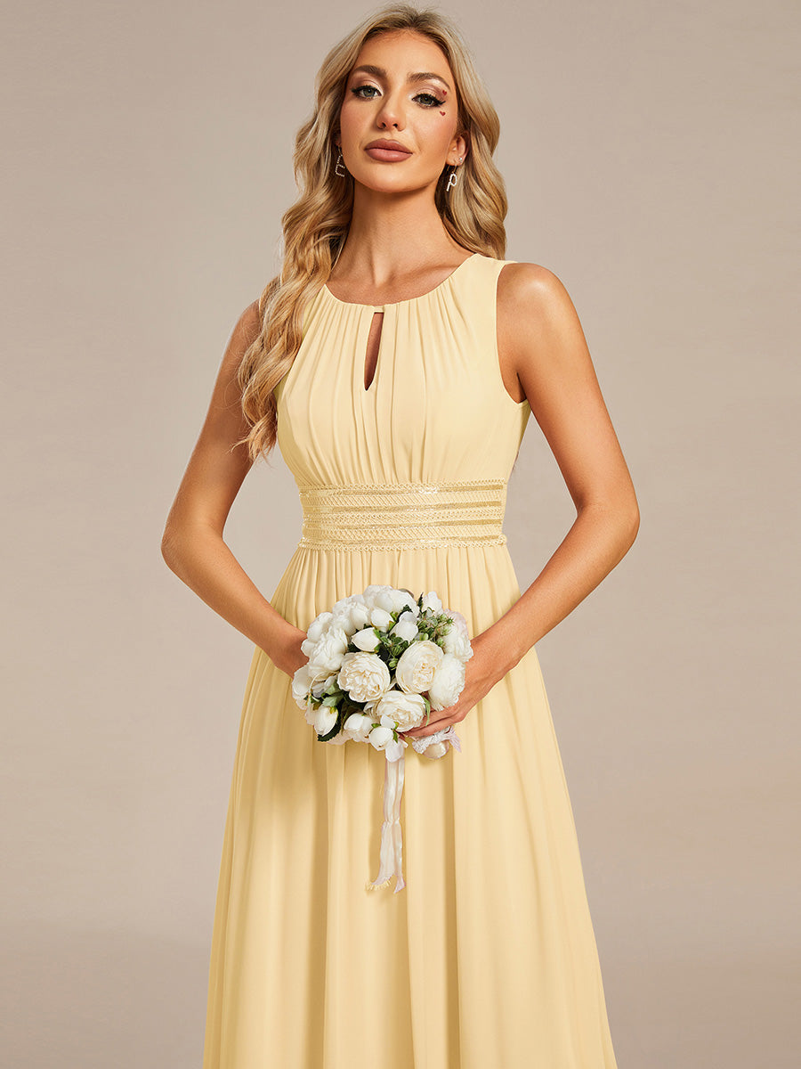 Plus Size Hollow Out Sleeveless Empire Waist Chiffon Bridesmaid Dress #color_Yellow