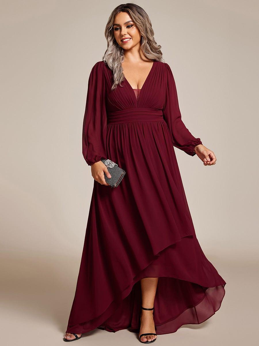 Ever-Pretty Chic A-Line Pleated Chiffon Long Lantern Sleeve Bridesmaid Dress