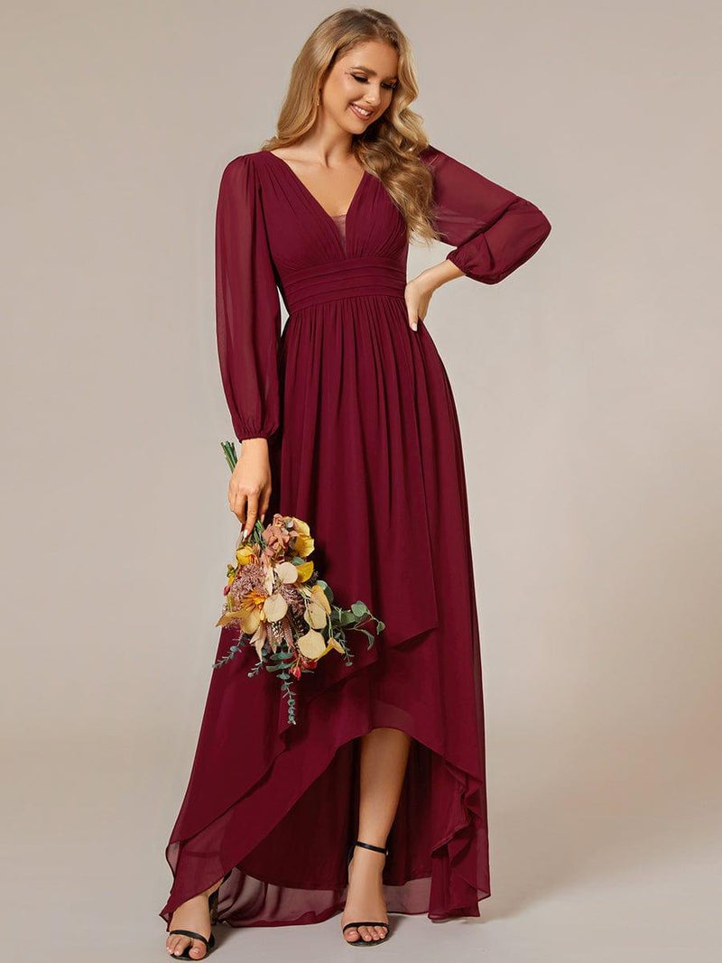 Chic A-Line Pleated Chiffon Long Lantern Sleeve Bridesmaid Dress
