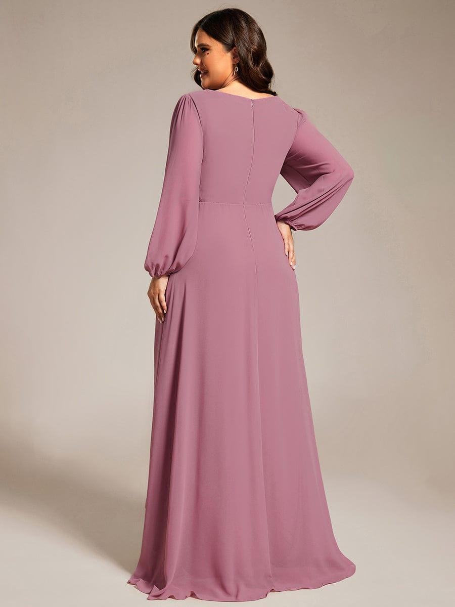 Plus Size V-Neck Long Lantern Sleeves A-Line Chiffon Bridesmaid Dress #color_Purple Orchid