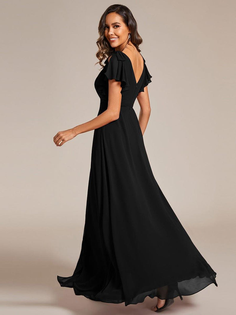 Cami Strap A-Line Chiffon Bridesmaid Dress with Slit in Black main image 0