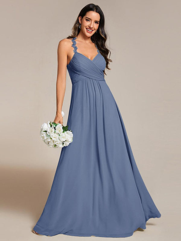Chiffon Halter Neck Backless Cross Strap Bridesmaid Dress