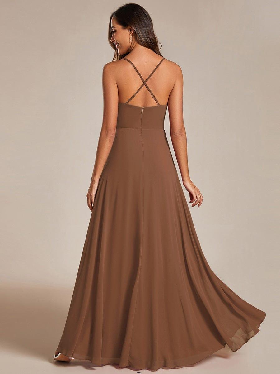 Flowy Back Criss-Cross Swing Collar Sleeveless A-Line Bridesmaid Dress #color_Brown
