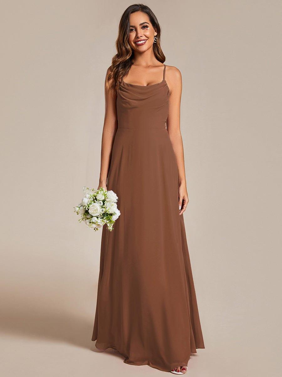 Flowy Back Criss-Cross Swing Collar Sleeveless A-Line Bridesmaid Dress #color_Brown