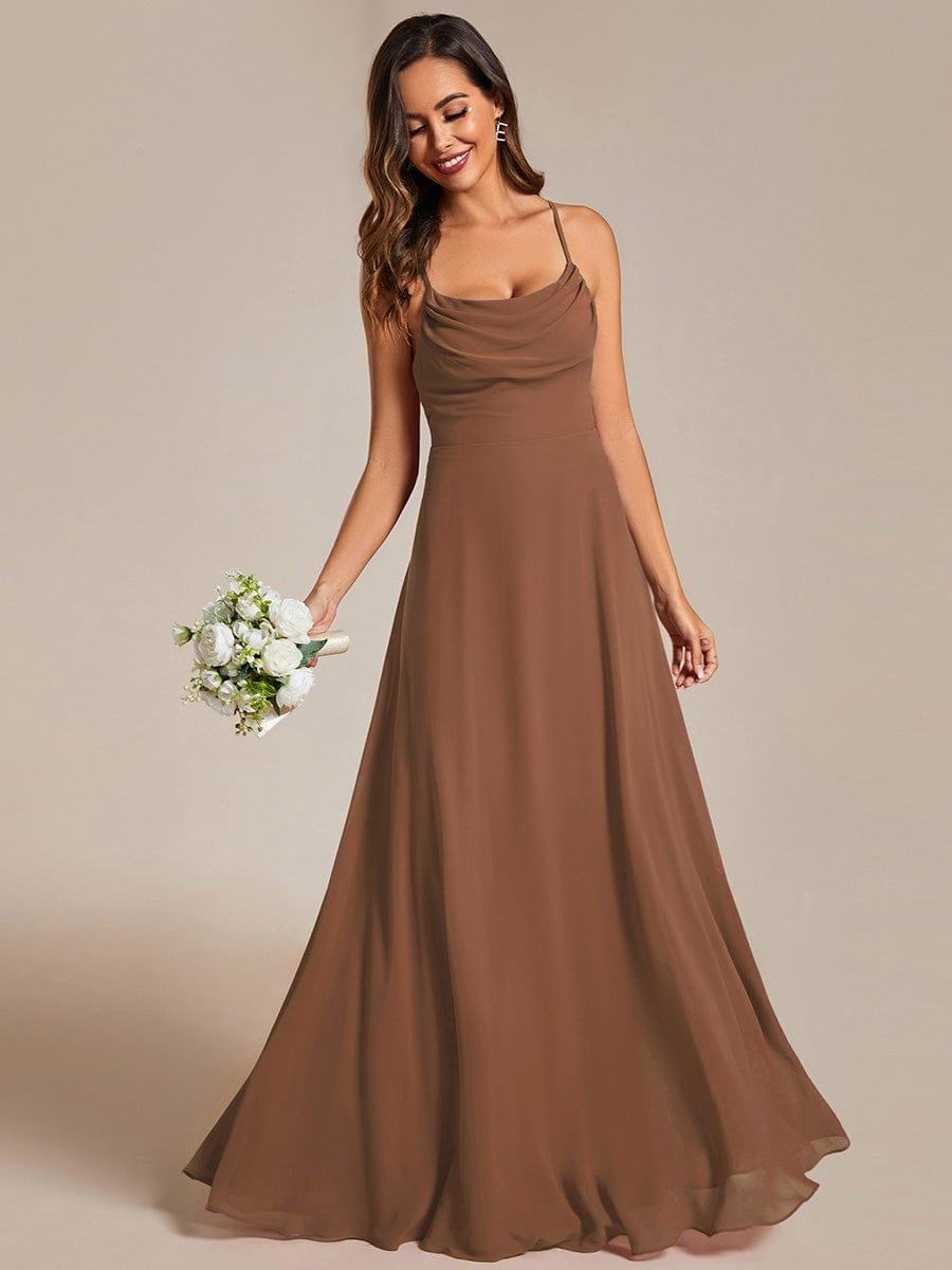 Flowy Back Criss-Cross Swing Collar Sleeveless A-Line Bridesmaid Dress #color_Brown