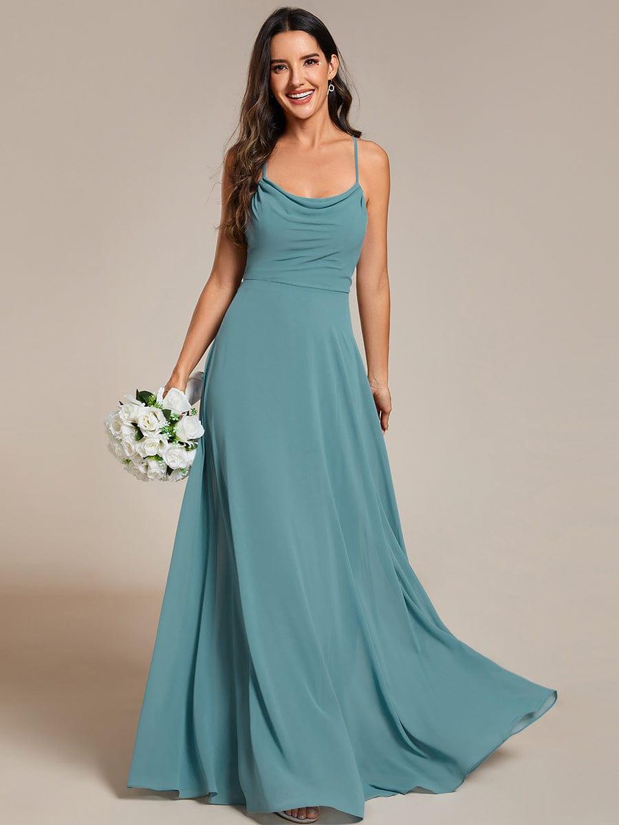 Flowy Back Criss-Cross Swing Collar Sleeveless A-Line Bridesmaid Dress #color_Light Teal