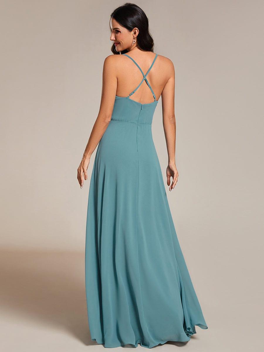 Flowy Back Criss-Cross Swing Collar Sleeveless A-Line Bridesmaid Dress #color_Light Teal