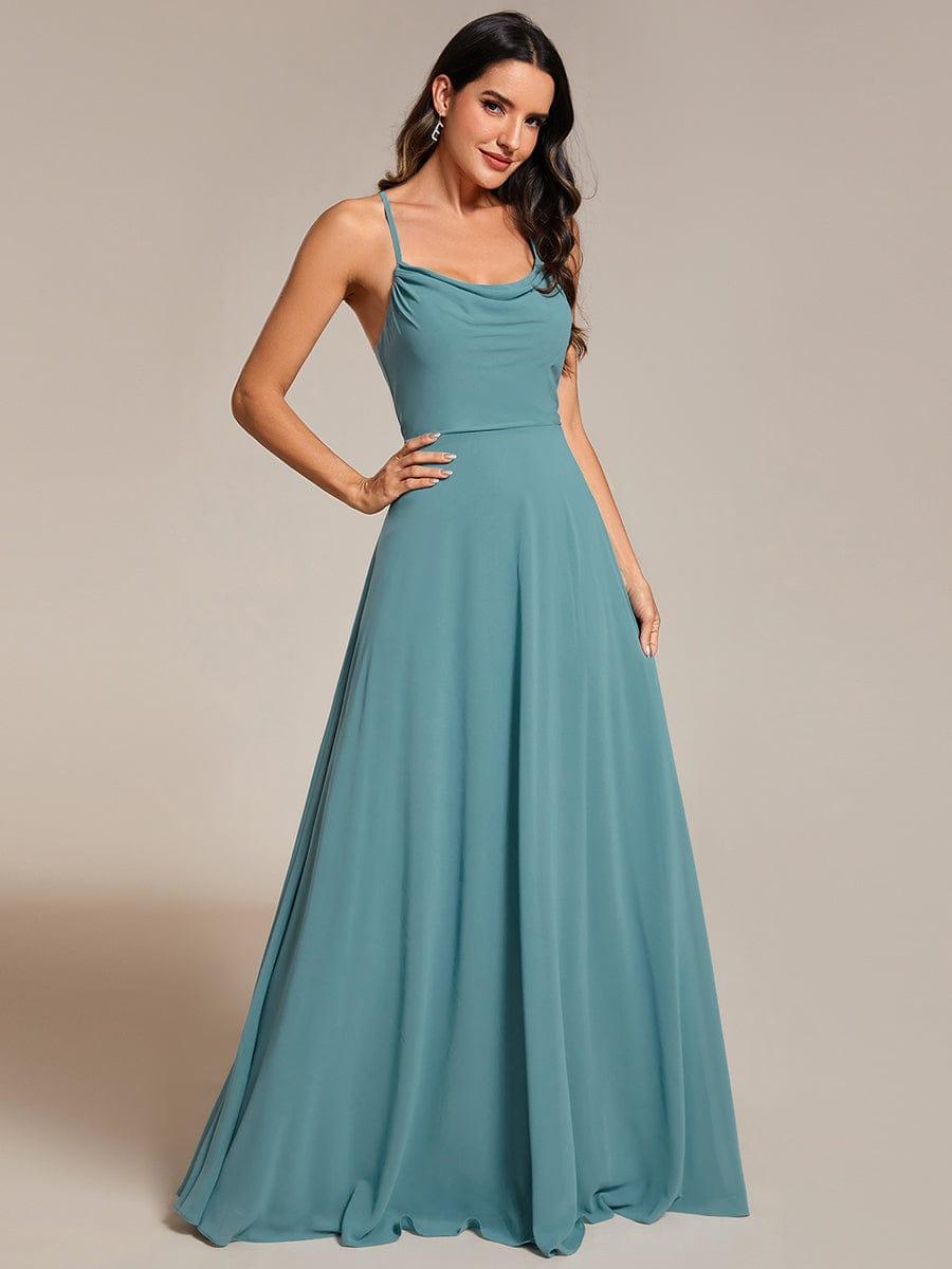 Flowy Back Criss-Cross Swing Collar Sleeveless A-Line Bridesmaid Dress #color_Light Teal