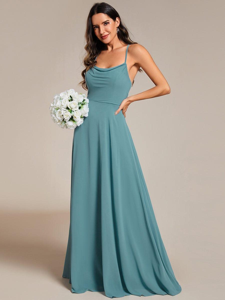Flowy Back Criss-Cross Swing Collar Sleeveless A-Line Bridesmaid Dress #color_Light Teal