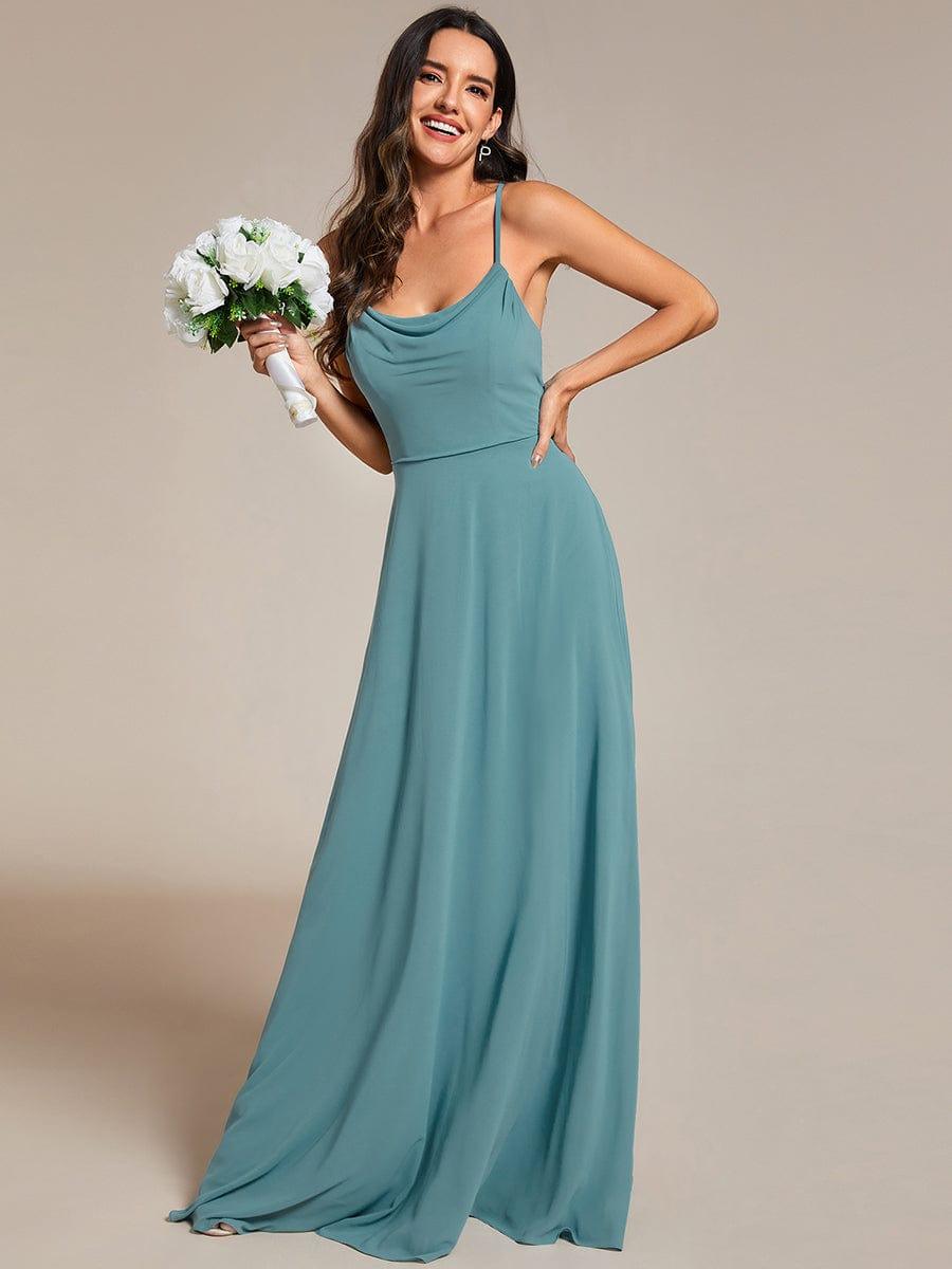 Flowy Back Criss-Cross Swing Collar Sleeveless A-Line Bridesmaid Dress #color_Light Teal