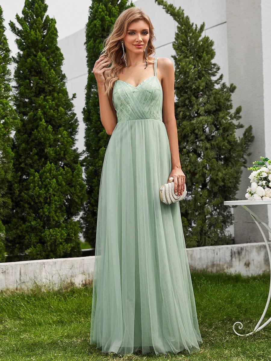Cross-Back Straps A-Line Paillette Tulle Bridesmaid Dress