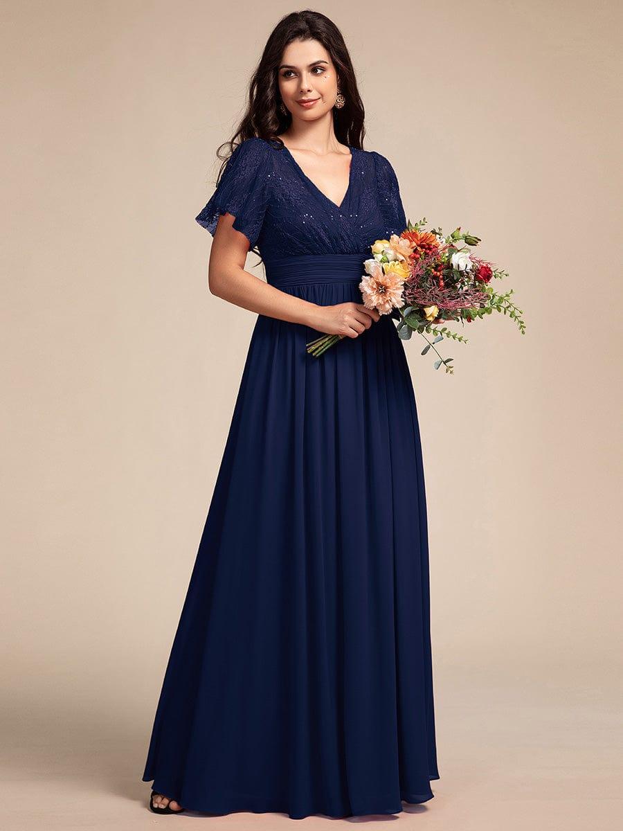 flutter sleeve bridesmaid dress Lace Bodice Pleated A-Line Maxi Color:BONE Stylish and Comfortable Pregnancy corner dressing table Evening dress Available in inclusive sizes