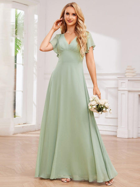 Ever-Pretty Cross-Tie Back High-Waist Pleated V-Neck Bridesmaid Dress Ever-Pretty Cross-Tie Back High-Waist Pleated V-Neck Bridesmaid Dress