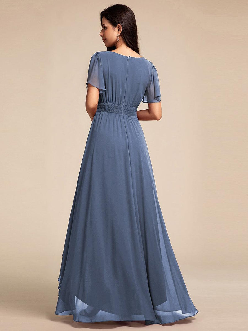 Elegant A-Line Short Sleeve Chiffon Bridesmaid Dress with Round ...