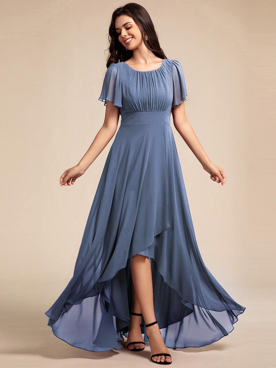 Elegant Round Neckline Short Sleeve A-Line Chiffon Bridesmaid Dress #color_Dusty Blue
