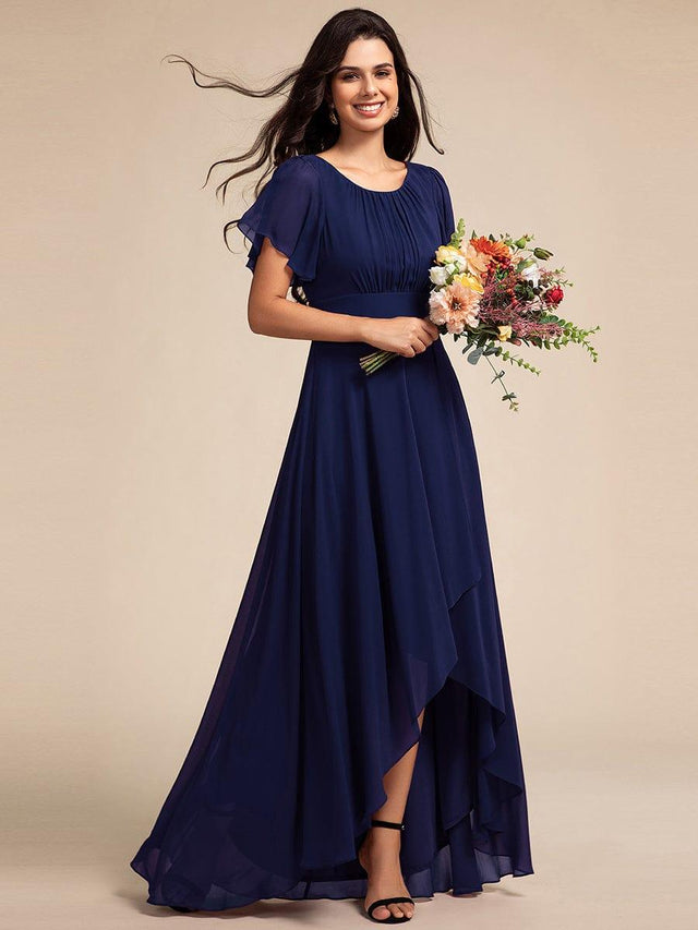Elegant A-Line Short Sleeve Chiffon Bridesmaid Dress with Round
