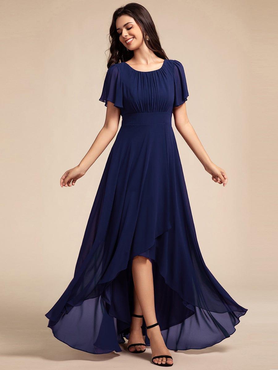 quick ship bridesmaid dresses Elegant A-Line Short Sleeve Chiffon Dress with Round Neckline Luxury Satin Colors:Red Burgundy Muumuu Plus Size This design balances a Boho Midi Dress for