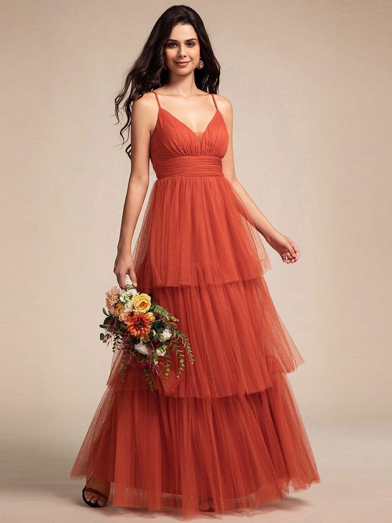 Women’s Tulle Maxi Dress with Spaghetti Straps and Tiered Skirt