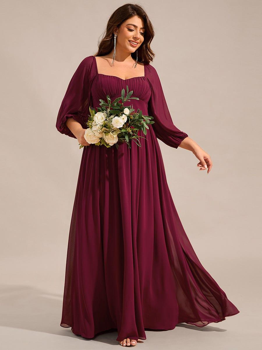 Long Sleeve Lace Burgundy Bridesmaid Dresses Flattering Plus Size