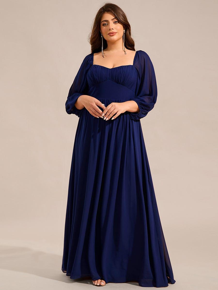 Flattering Plus Size Lace-Up 3/4 Sleeve Chiffon Bridesmaid Dress