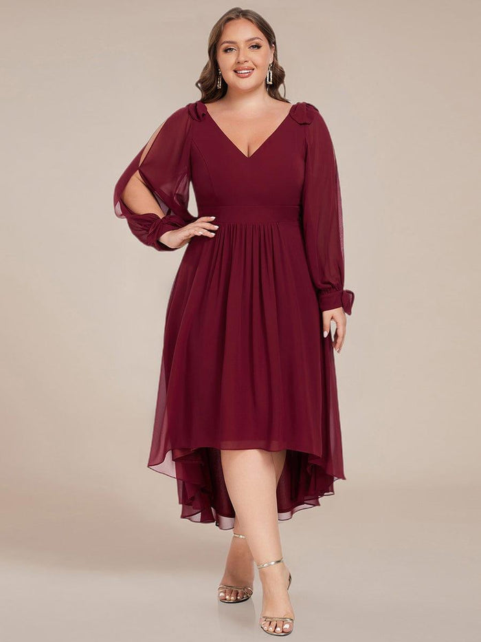 Leaf Sleeve Bridesmaid Dress V Neck Chiffon Long Formal Wedding Evening Dress Y1206
