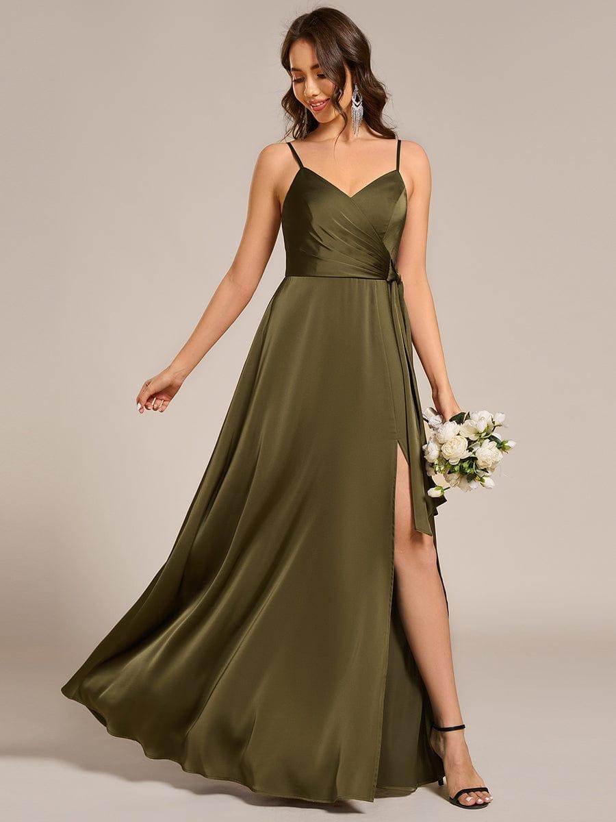wrap style formal dress Wrap-Style Maxi Satin Bridesmaid with Waist Tie DY2-2L