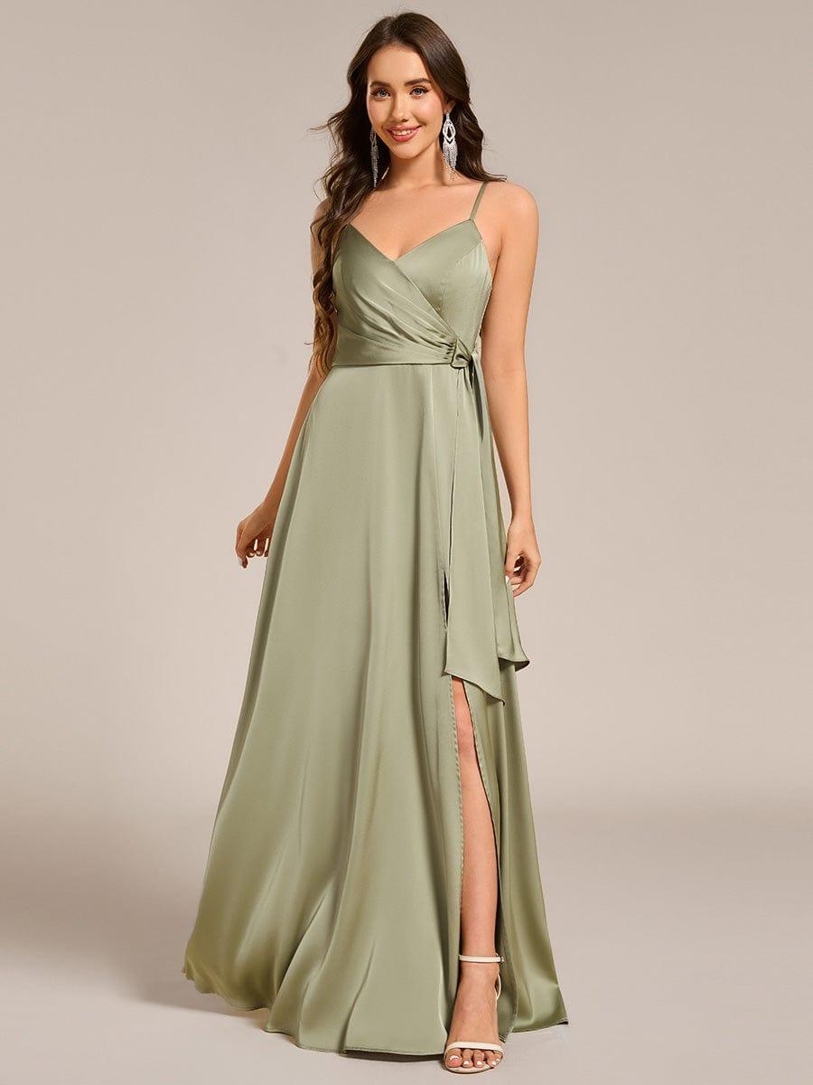 wrap maxi bridesmaid dress ever IYLA|Wrap-Style Spaghetti Strap Satin long turquoise bridesmaid dresses