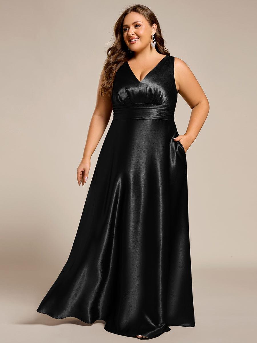 Plus Size Satin Empire Waist Maxi Formal Dress with Pockets - Ever-Pretty US Plus Size Satin Empire Waist Maxi Formal Dress with Pockets - Ever-Pretty US