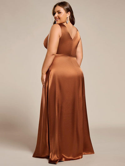 Plus Size Satin Maxi Formal Dress with Pockets #color_Copper