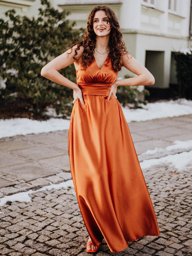 ever INDY|Double V-neck Satin Maxi Formal Dress with Pockets Fan Photos 2
