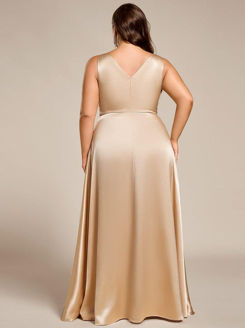Satin Empire Waist Maxi Bridesmaid Dress with Pockets