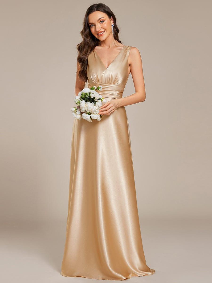 Double V-neck Satin Maxi Formal Dress with Pockets #color_Champagne
