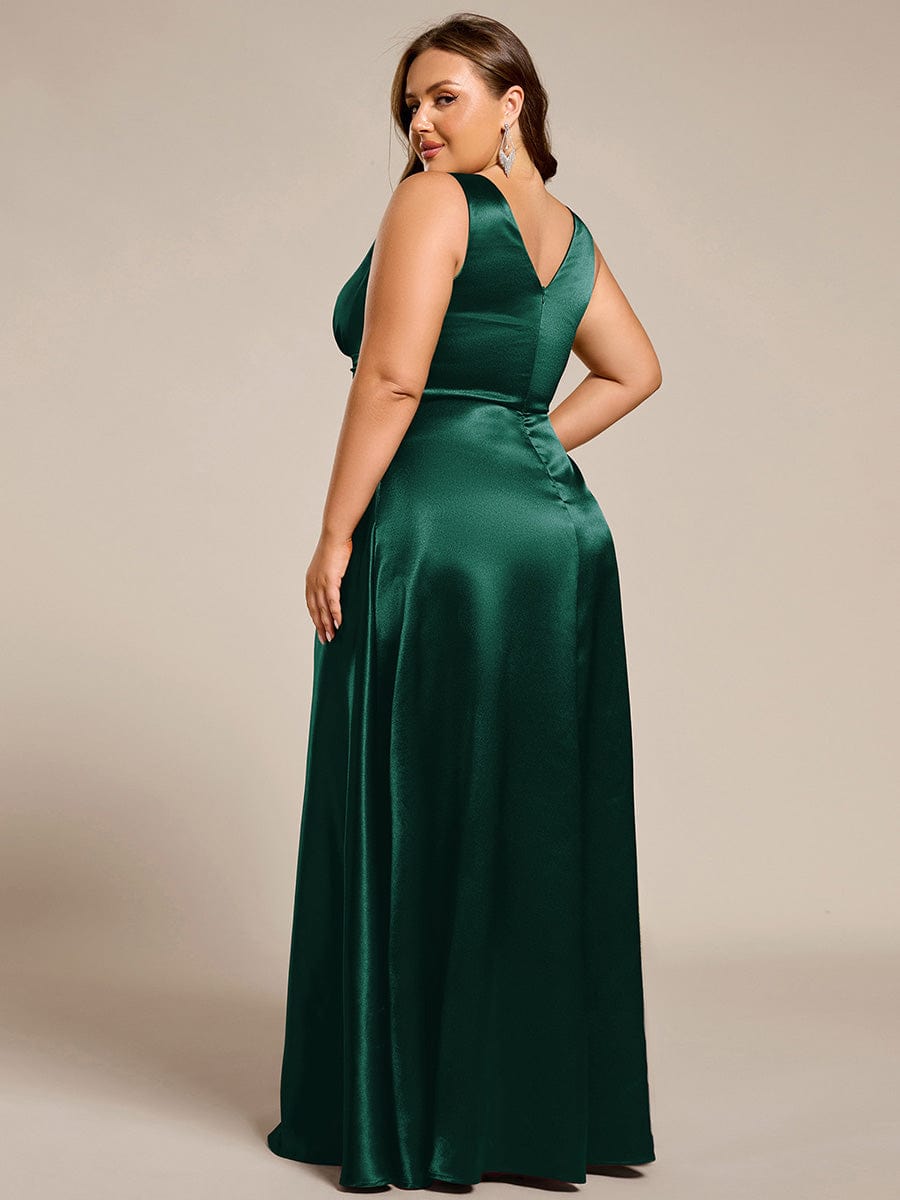 Plus Size Satin Empire Waist Maxi Bridesmaid Dress with Pockets #color_Dark Green