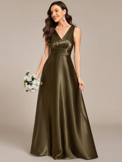 ever INDY|Double V-neck Satin Maxi Formal Dress with Pockets
