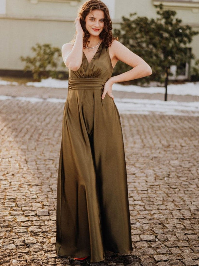 ever INDY|Double V-neck Satin Maxi Formal Dress with Pockets Fan Photos 1
